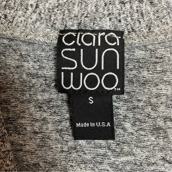 Clara Sun Woo Gray Knit Open Cardigan Sweater Pockets Size Small Knee Length - Picture 12 of 13